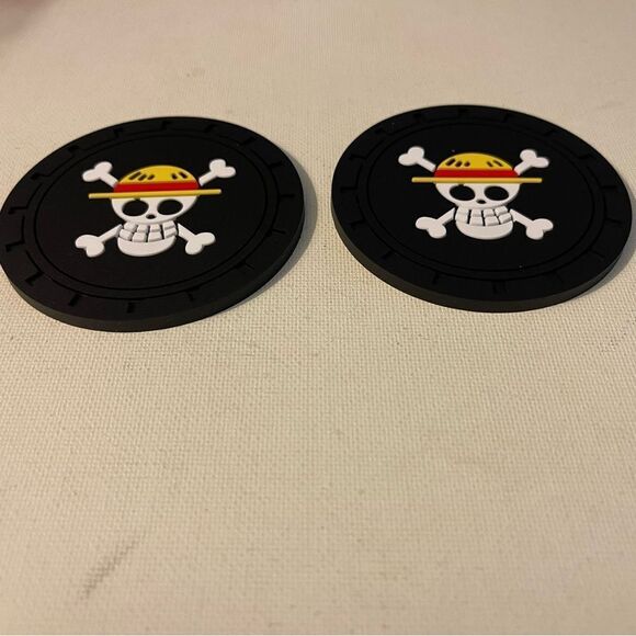 Skull and Crossbones car cup Coasters in black  Set of 2 NWT - Picture 6 of 8